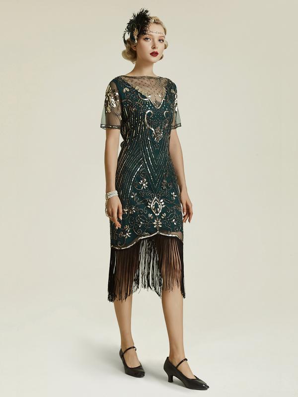 BABEYOND Flapper Dresses 1920s Gatsby - Roaring 20s Sequin Beaded Dress Fringe Dress party maxi