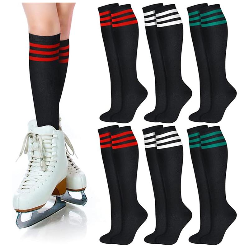 6 Pair Knee High Socks for Women Long Tube Striped Socks Roller Skate Socks for Girls Christmas School Womenswear