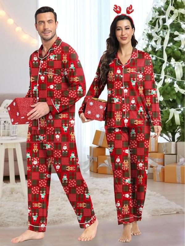 Matching Christmas Pajamas Couples Modal Pajama Set Long Sleeve Pjs Button Up Sleepwear Soft Loungewear for Festival Party - Comfort Fabric