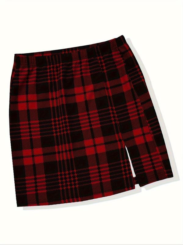 Women's Plaid Print Split Hem Bodycon Skirt, Casual Fashion Short Skirt for Daily Wear, Ladies Bottoms for All Seasons