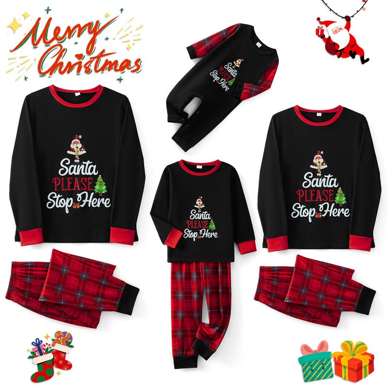 Family Matching Christmas Pajamas Set Letter Plaid Print Holiday Pajamas Sleepwear Dad Mom Kids PJs