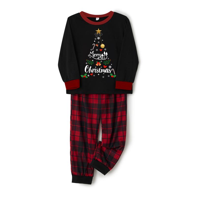 Christmas Family Matching Pajamas Set Holiday Letter & Snowflake Print Sleepwear Xmas PJS Set for Couples and Kids