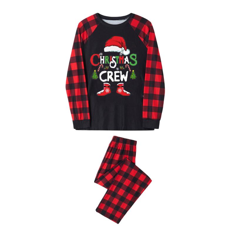 Hot Matching Christmas Pajamas For Family, Baby Romper Letter Christmas Hat Print Long Sleeve Tops + Plaid Pants Sleepwear Set