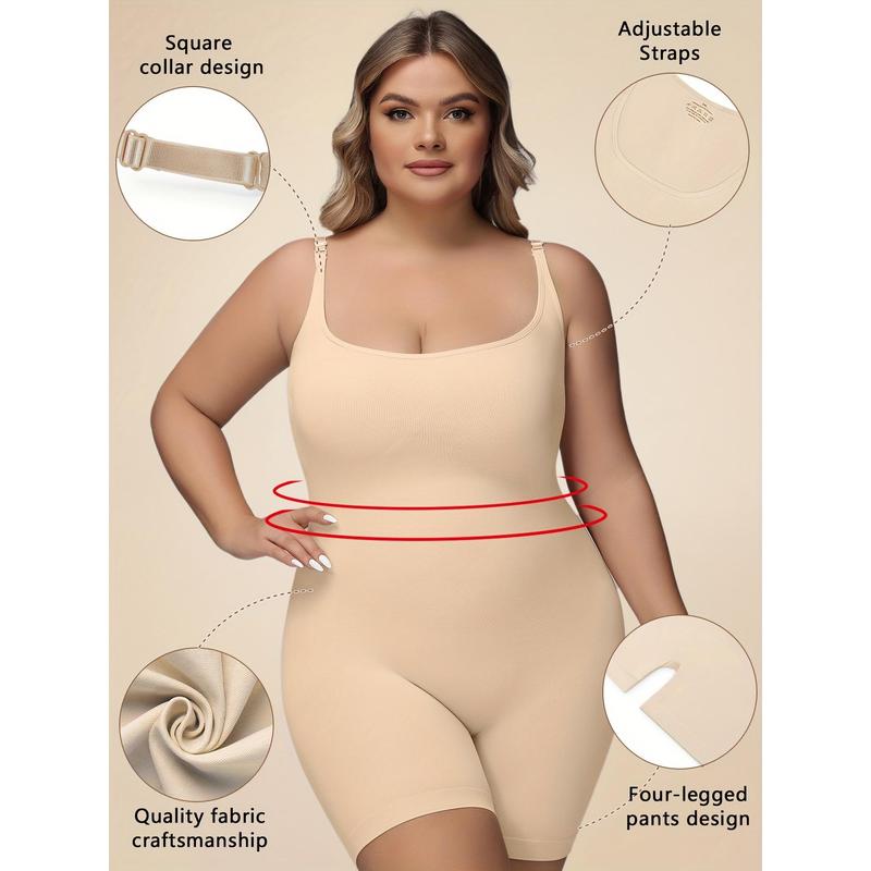 Plus size seamless shapewear bodysuit-instant tummy control & butt lifter-Womens plus solid color thigh slimmer for a flawless silhouette