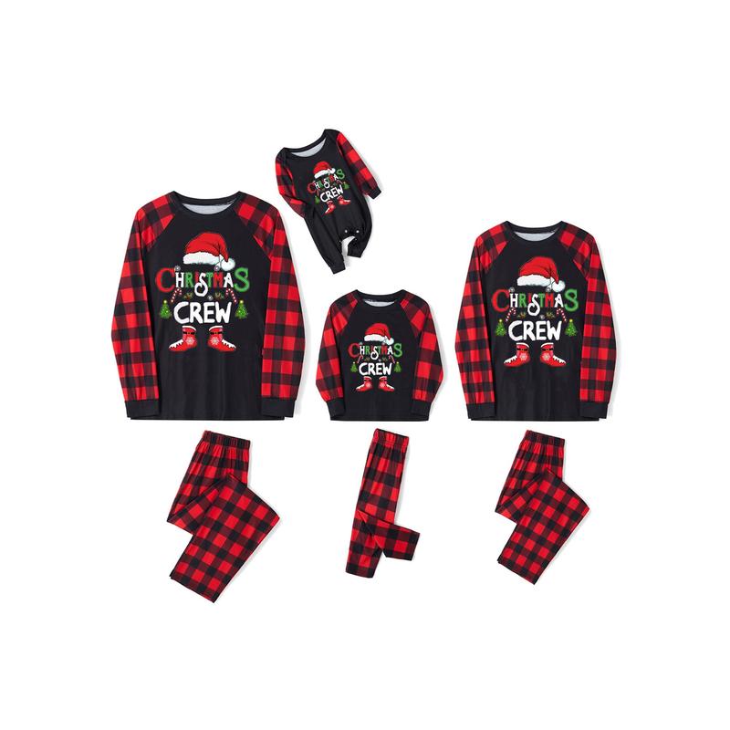 Hot Matching Christmas Pajamas For Family, Baby Romper Letter Christmas Hat Print Long Sleeve Tops + Plaid Pants Sleepwear Set