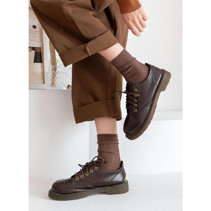 Womens Cute Cotton Crew Socks Neutral Aesthetic Slouchy Boot Dress Socks Women Girls Granola Essentials