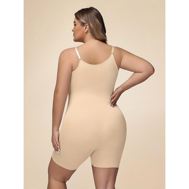 Plus size seamless shapewear bodysuit-instant tummy control & butt lifter-Womens plus solid color thigh slimmer for a flawless silhouette