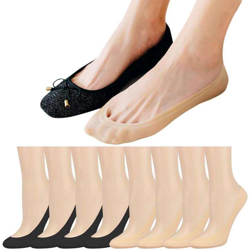 Double Couple 8 Pairs No Show Socks Women Low Cut Socks for Flats Non Slip Thin Liner Socks