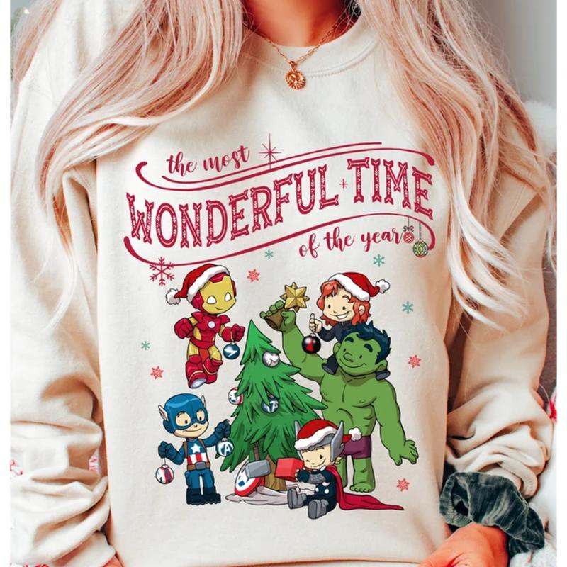 Avenger Group Christmas Lights The Most Wonderful Time of The Year Shirt, Xmas Tree Xmas Family Matching Shirts