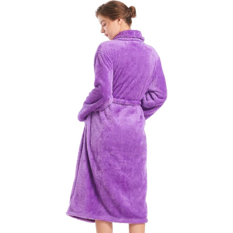 Inner Wish Womens Plush Fleece Robe, Cozy Warm Bathrobe Fuzzy Female Spa Robe With Pockets