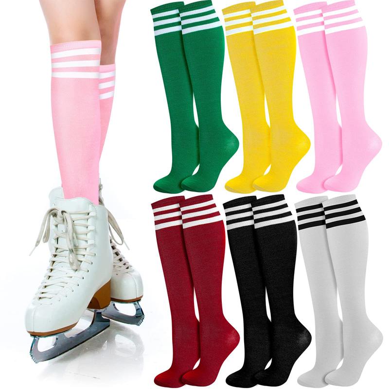 6 Pair Knee High Socks for Women Long Tube Striped Socks Roller Skate Socks for Girls Christmas School Womenswear