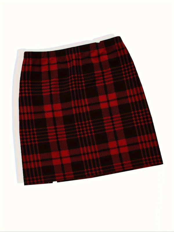 Women's Plaid Print Split Hem Bodycon Skirt, Casual Fashion Short Skirt for Daily Wear, Ladies Bottoms for All Seasons