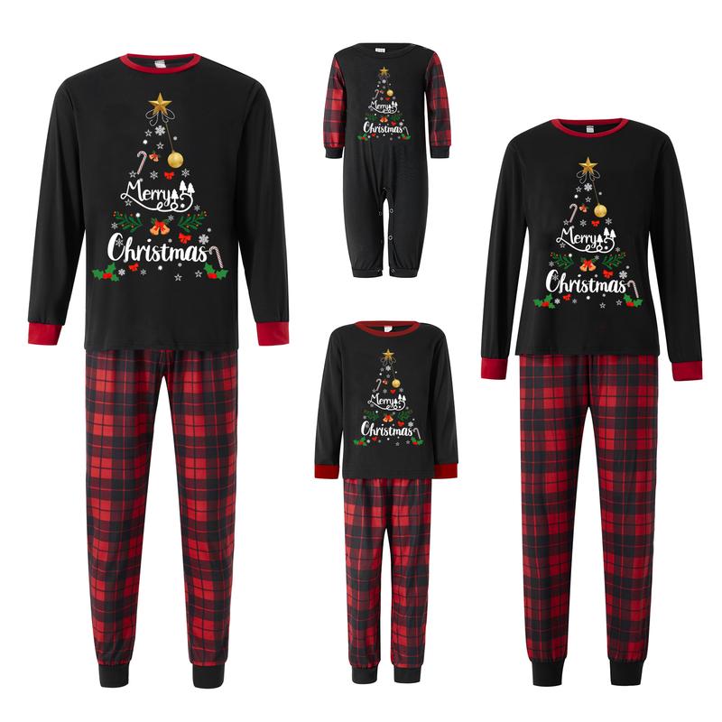 Christmas Family Matching Pajamas Set Holiday Letter & Snowflake Print Sleepwear Xmas PJS Set for Couples and Kids