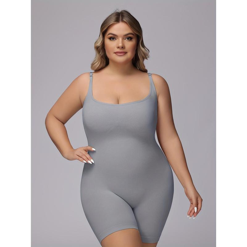 Plus size seamless shapewear bodysuit-instant tummy control & butt lifter-Womens plus solid color thigh slimmer for a flawless silhouette