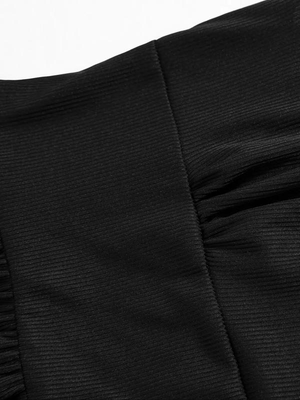 Women's Solid Sheer Top & Backless Jumpsuit Two-piece Set, Elegant Fashion Casual Mock Neck Top & Jumpsuit for Daily Outdoor Wear, Ladies Clothes for All Seasons