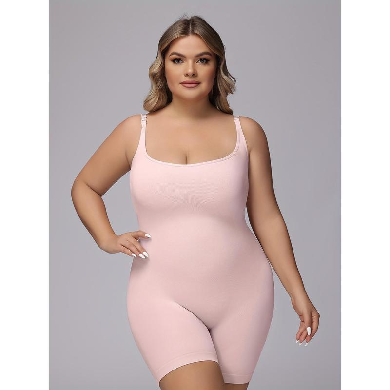 Plus size seamless shapewear bodysuit-instant tummy control & butt lifter-Womens plus solid color thigh slimmer for a flawless silhouette