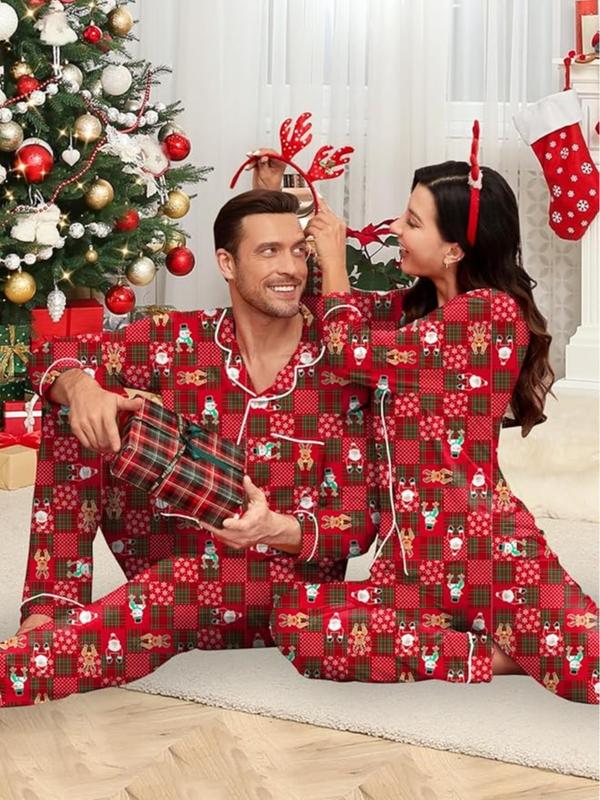 Matching Christmas Pajamas Couples Modal Pajama Set Long Sleeve Pjs Button Up Sleepwear Soft Loungewear for Festival Party - Comfort Fabric