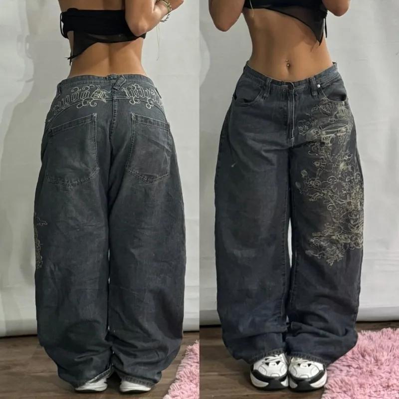 Y2K Fashion New Women Letter Print Baggy Jeans Streetwear Vintage Gothic Popular Casual Joker High Waist Wide Leg Pants Clothing