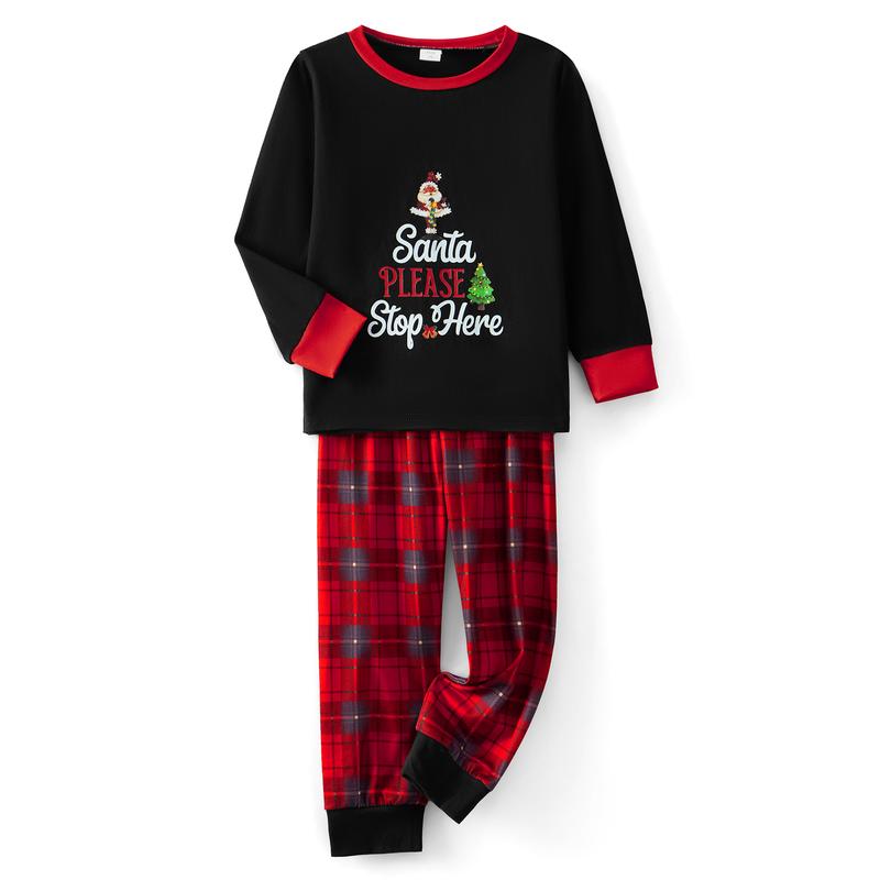 Family Matching Christmas Pajamas Set Letter Plaid Print Holiday Pajamas Sleepwear Dad Mom Kids PJs