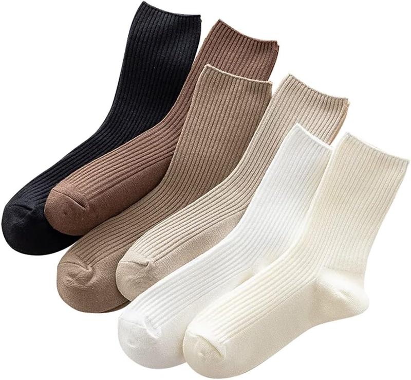 Womens Cute Cotton Crew Socks Neutral Aesthetic Slouchy Boot Dress Socks Women Girls Granola Essentials