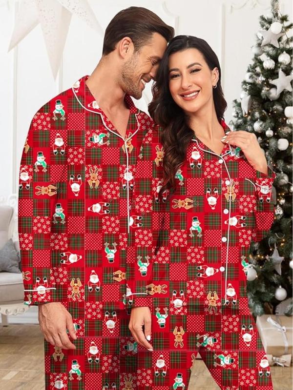 Matching Christmas Pajamas Couples Modal Pajama Set Long Sleeve Pjs Button Up Sleepwear Soft Loungewear for Festival Party - Comfort Fabric