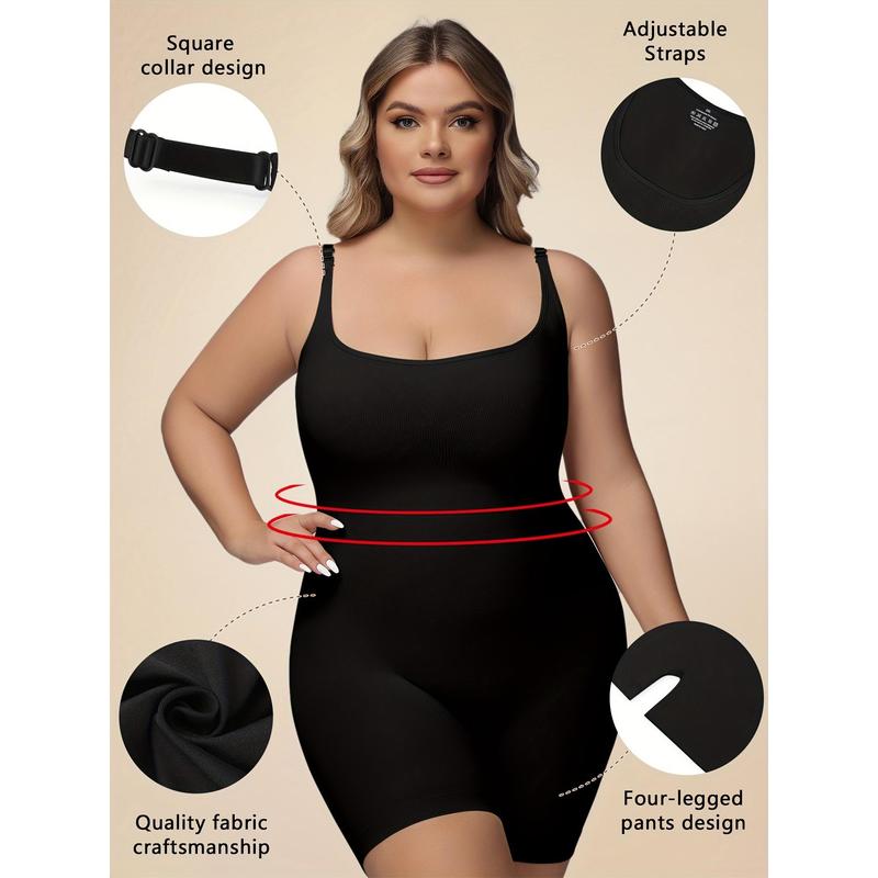 Plus size seamless shapewear bodysuit-instant tummy control & butt lifter-Womens plus solid color thigh slimmer for a flawless silhouette