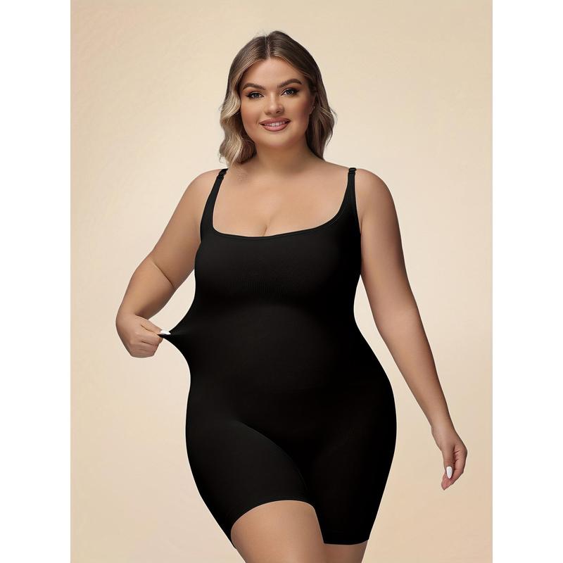 Plus size seamless shapewear bodysuit-instant tummy control & butt lifter-Womens plus solid color thigh slimmer for a flawless silhouette