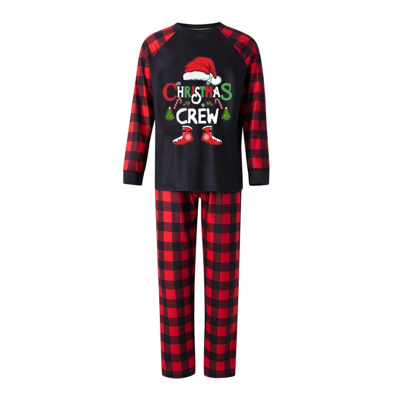 Hot Matching Christmas Pajamas For Family, Baby Romper Letter Christmas Hat Print Long Sleeve Tops + Plaid Pants Sleepwear Set