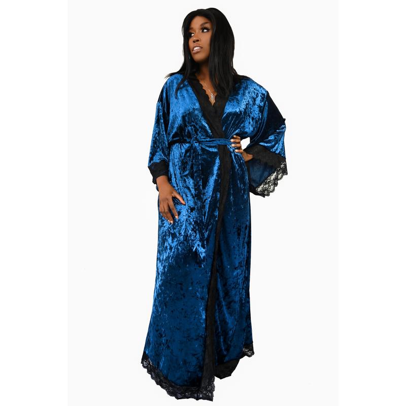 Velvet Bathory Dressing Robe - Deep Sea Blue