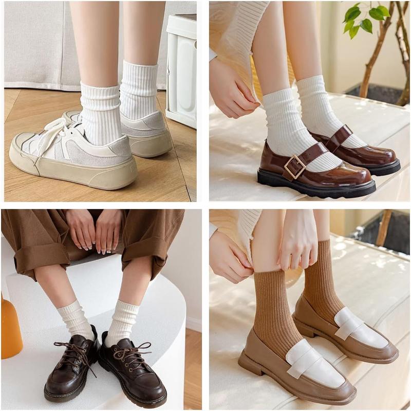 Womens Cute Cotton Crew Socks Neutral Aesthetic Slouchy Boot Dress Socks Women Girls Granola Essentials