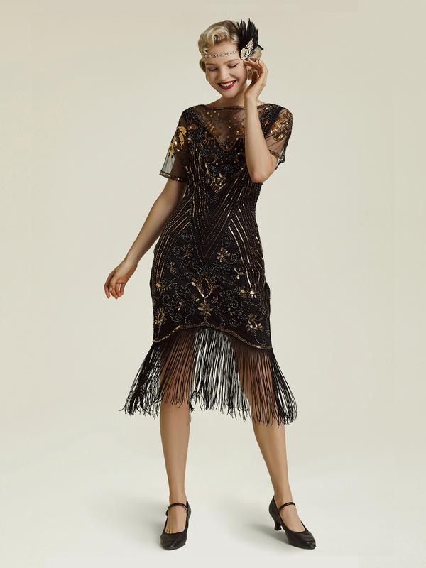 BABEYOND Flapper Dresses 1920s Gatsby - Roaring 20s Sequin Beaded Dress Fringe Dress party maxi