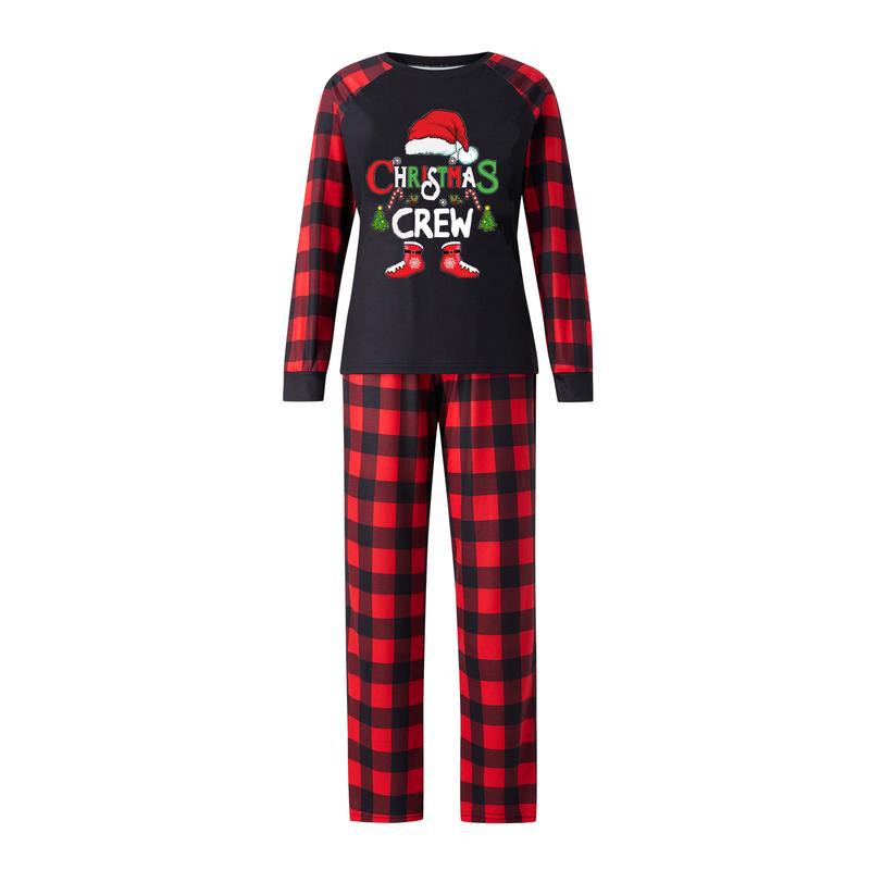 Hot Matching Christmas Pajamas For Family, Baby Romper Letter Christmas Hat Print Long Sleeve Tops + Plaid Pants Sleepwear Set