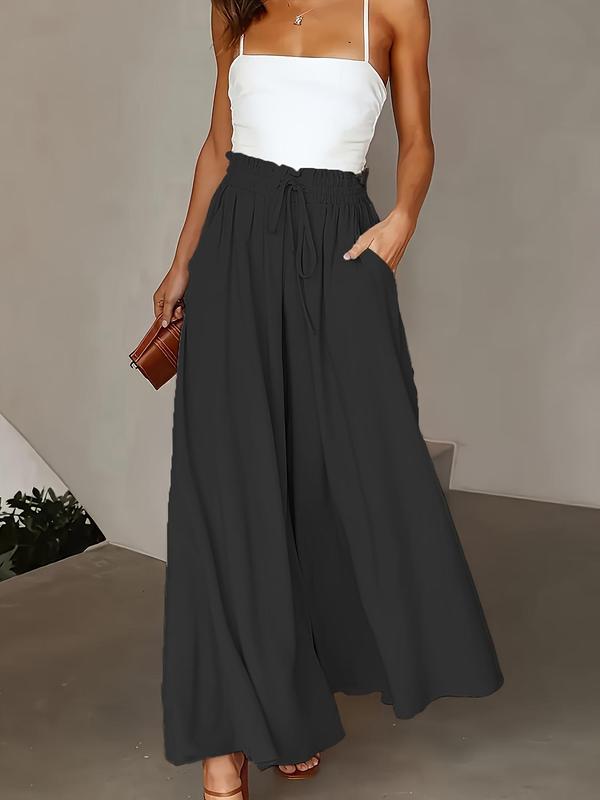 Plus Size Drawstring High Waist Wide Leg Pants with Pockets, Work Pants Women, Pants for Women, Casual Solid Trousers for Women Daily Wear Outdoor