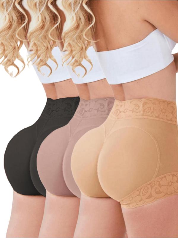 Women's Solid Color Contrast Floral Lace High Waist Shapewear Shorts, Tummy Control Butt Lifting Shapewear Panties, Comfy Women's Briefs