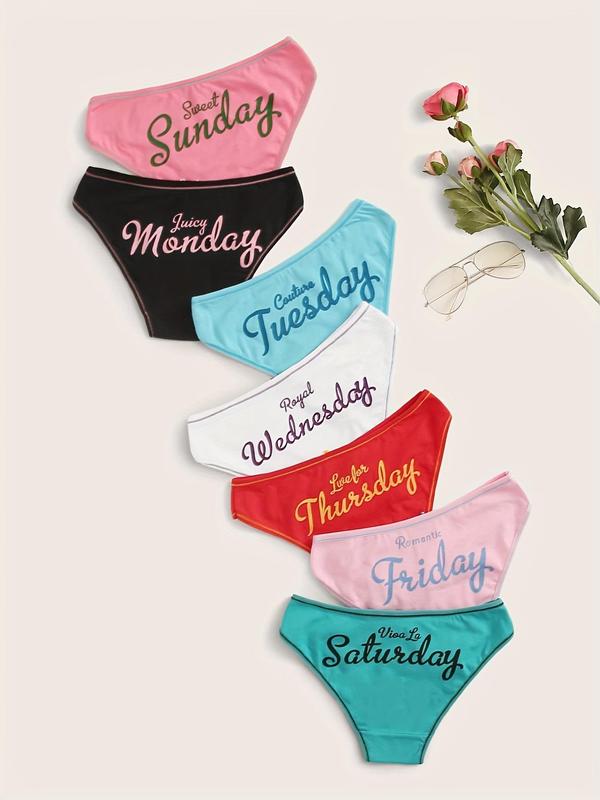 Women's Letter Print Bow Decor Contrast Binding Panty, Soft Comfy Breathable Drop Waist Knicker for Daily Wear, Underwear for All Seasons