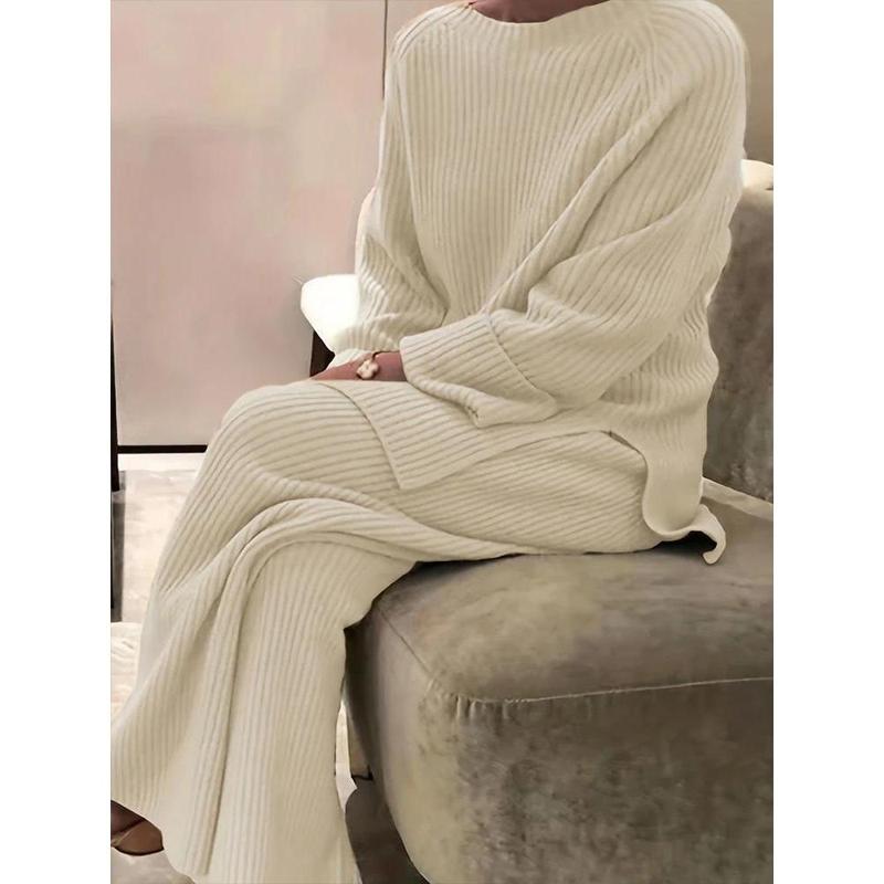 Plus Size Casual Two-Piece Knitwear Set: Pullover & Cardigan with Long Pants Womenswear Clothing