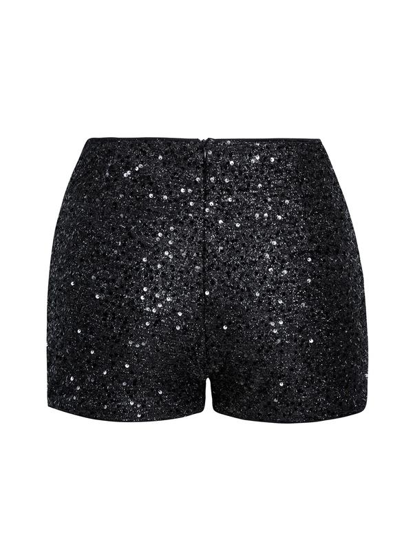 Plus Size Glitter Sequins Shorts, Summer Clothes Women, Spring Fashion Zipper Skinny Shorts for Club Party Night Out Street, Ladies Bottoms for Summer