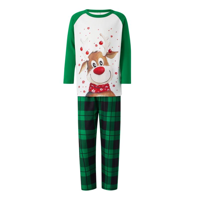 Family Matching Christmas Pajamas Set Long Sleeve Elk Print Tops Plaid Pants XMAS Sleepwear Pjs