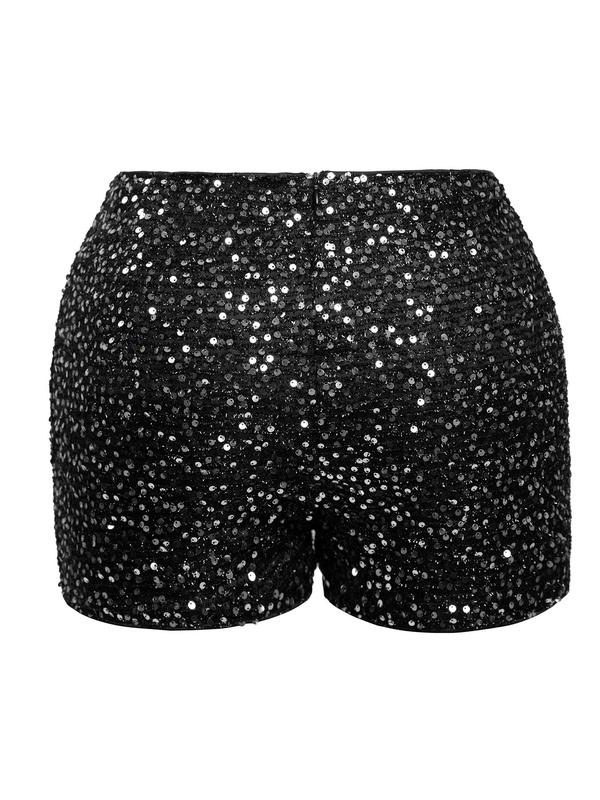 Plus Size Glitter Sequins Shorts, Summer Clothes Women, Spring Fashion Zipper Skinny Shorts for Club Party Night Out Street, Ladies Bottoms for Summer