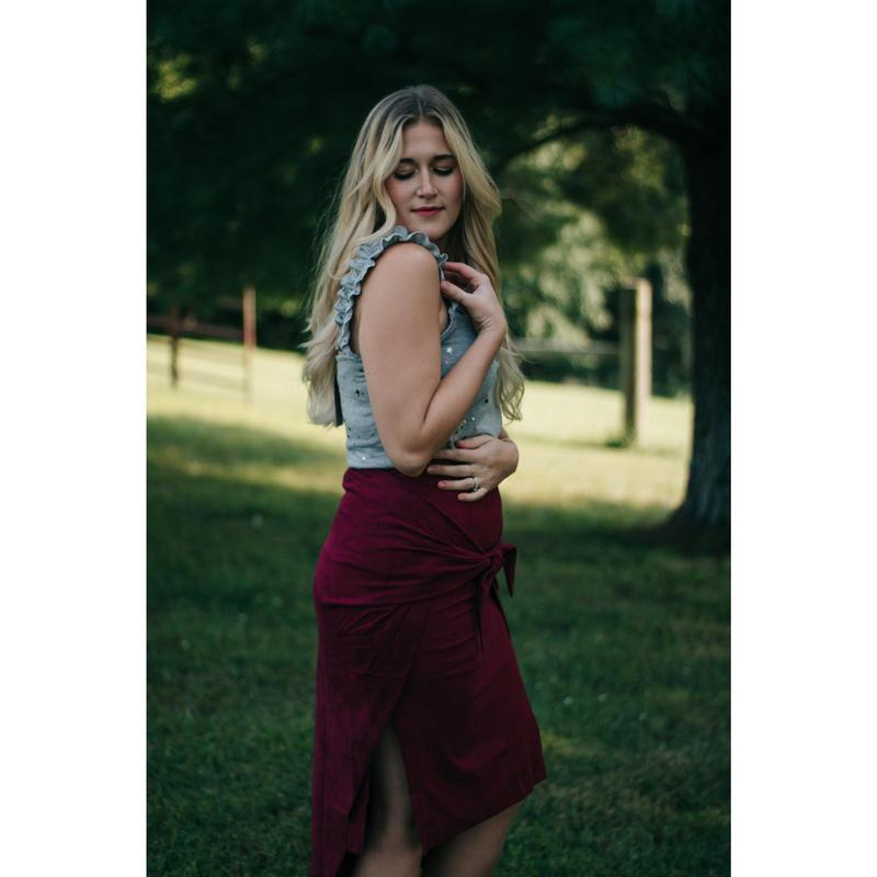 Teagan - Maroon Velvet Wrap Skirt