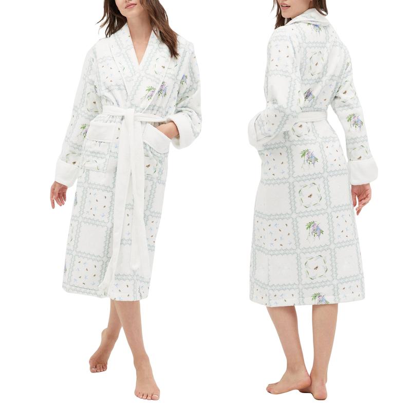 Women Ladies Girls Winter Kimono Bathrobe Floral Print Warm Long Sleeve Spa Night Robe with Belt for Soft Pajama Outfit Cotton Womenswear