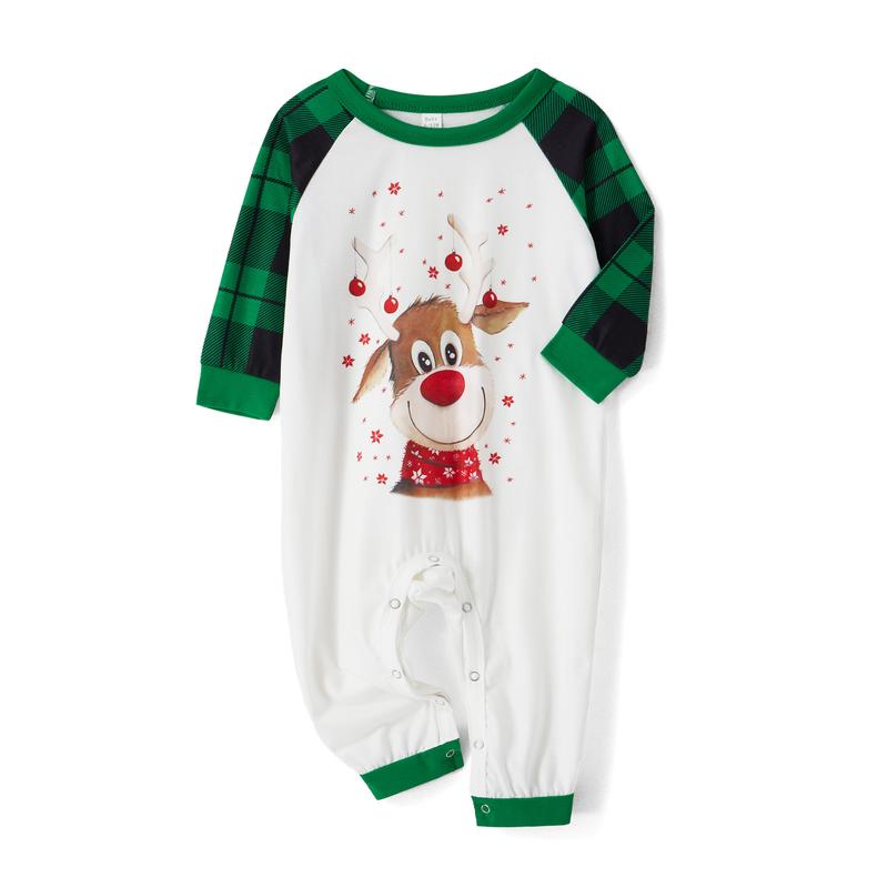 Family Matching Christmas Pajamas Set Long Sleeve Elk Print Tops Plaid Pants XMAS Sleepwear Pjs