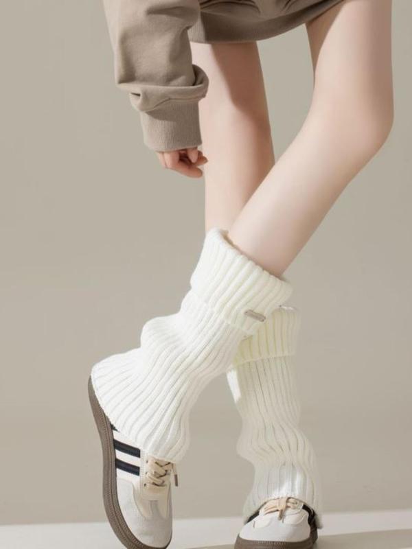 Women's Solid Over The Calf Socks, Casual Comfy Warm Leg Warmers for Fall & Winter, Women's Socks for Daily Wear