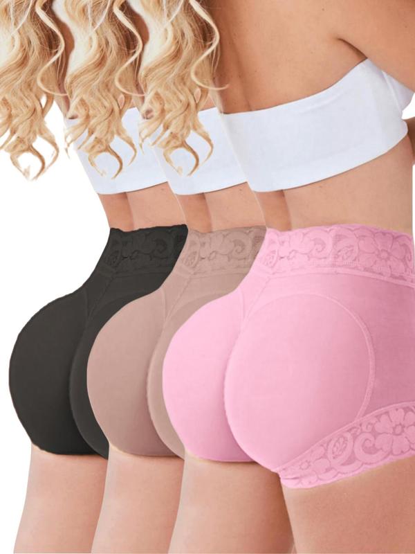 Women's Solid Color Contrast Floral Lace High Waist Shapewear Shorts, Tummy Control Butt Lifting Shapewear Panties, Comfy Women's Briefs