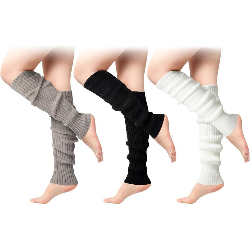 3 Pairs Leg Warmers for Women - Leg Warmers 80s Ribbed Knitted Long Socks for Party Sports