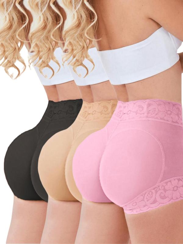 Women's Solid Color Contrast Floral Lace High Waist Shapewear Shorts, Tummy Control Butt Lifting Shapewear Panties, Comfy Women's Briefs