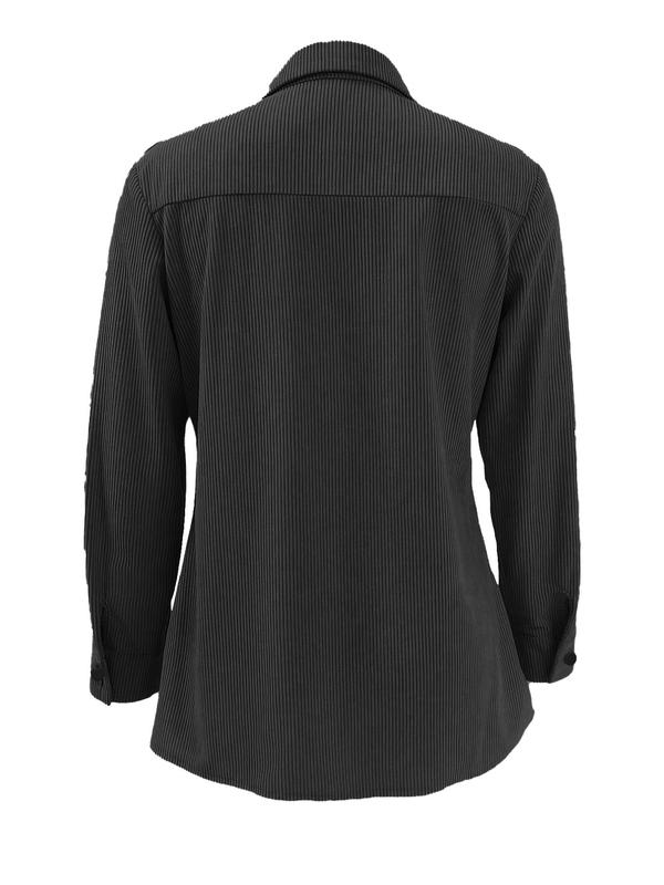 Women's Plain Button Front Pocket Shirt, Casual Long Sleeve Collared Top for Fall & Winter, Women's Clothes for Daily Wear