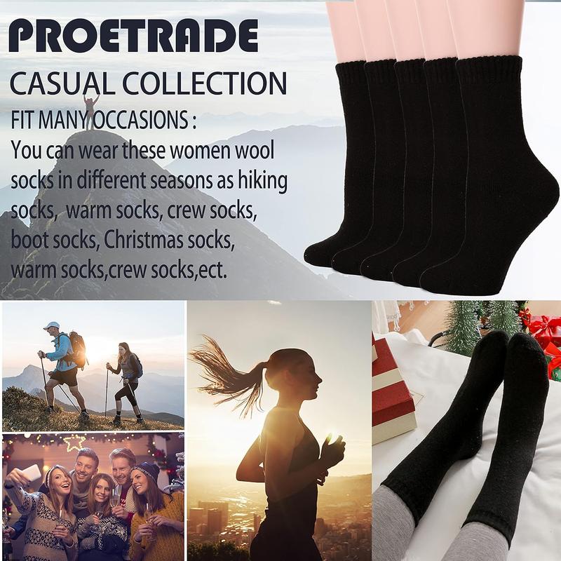 Merino Wool Socks Thermal Warm Winter Thick Hiking Boot Cozy Crew Cabin Comfy for Womens Ladies Work Socks 5 Pack Womenswear Comfort