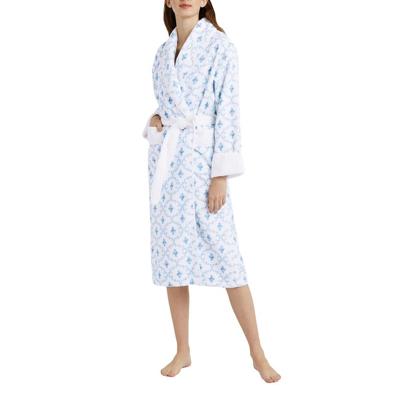 Women Ladies Girls Winter Kimono Bathrobe Floral Print Warm Long Sleeve Spa Night Robe with Belt for Soft Pajama Outfit Cotton Womenswear