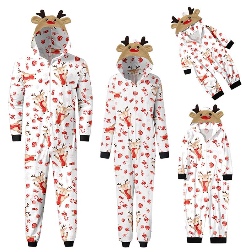 Couples Matching Christmas Pajamas Hoodie Onesie Cartoon Elk Snowman Print Suit Zipper Jumpsuit Holiday Sleepwear Pjs for Women Men